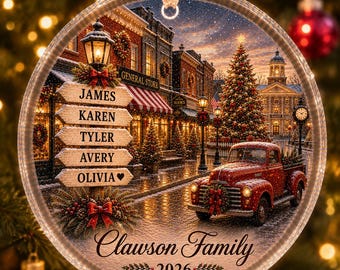 Personalized Family Christmas Ornament, Custom Family Name Ornament, Christmas Village Ornament, Personalized Glass Ornament, Family Gift