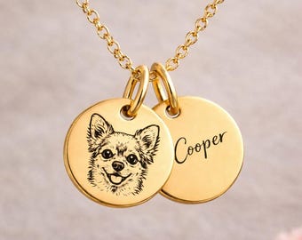 Custom Pet Portrait Engraved Necklace, Personalized Photo Pendant, Stainless Steel Jewelry