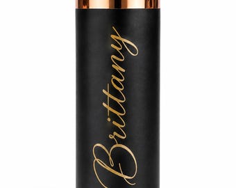 Personalized Name Tumbler, 20 oz Black Gold Engraved Tumbler, Custom Name Cup with Straw, Personalized Gift for Her Or Him