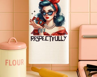 Retro Housewife Waffle Tea Towel, Funny Kitchen Towel, Sarcastic Kitchen Dish Cloth
