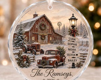 Personalized Family Christmas Ornament, Custom Family Name Ornament, Christmas Scene Ornament, Personalized Glass Ornament, Family Gift
