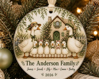 Personalized Goose Family Christmas Ornament, Custom Family Names, Cottagecore Christmas Decor, Goose Lover Gift, Family Keepsake