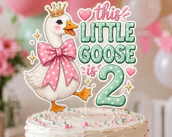 Personalized Little Goose Cake Topper, Goose Birthday Cake Topper, Custom 1st 2nd 3rd Birthday Decor, Pink Bow Acrylic Topper