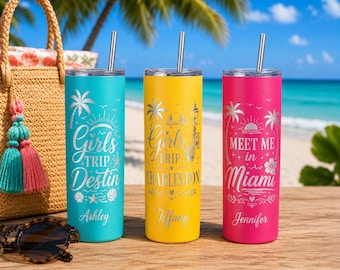 Personalized Girls Trip Tumbler, Vacation Tumbler, Engraved Name, Custom Bridesmaid Gift, Beach