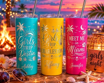 Personalized Girls Trip Tumbler, Beach Vacation Tumbler, Engraved Name, Custom Bridesmaid Gift