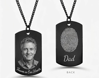 Custom Photo Fingerprint Dog Tag Necklace • Personalized Memorial Jewelry • Remembrance Pendant