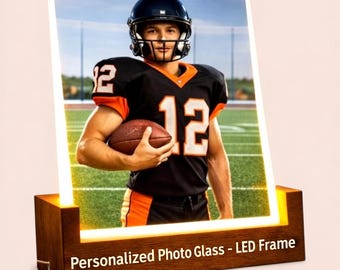 Personalized Sports LED Photo Glass | Custom Athlete Picture Frame | Lighted Sports Portrait Gift