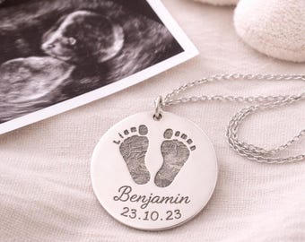 Custom Handprint Footprint Necklace • Personalized Baby Stats Memorial Jewelry • New Mom Gift • Actual Footprint Charm • Mother’s Day Gift