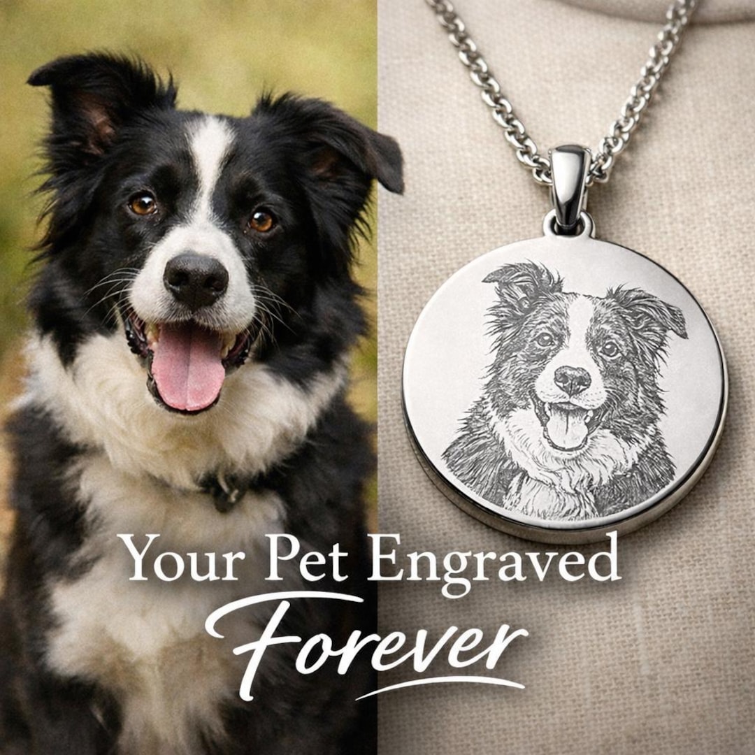 Custom Pet Memorial Necklace • Dog Photo Engraved Necklace • Cat ...