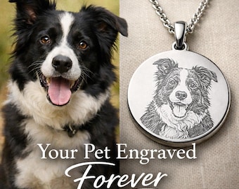 Custom Pet Portrait Necklace, Engraved Face Pendant, Stainless Steel Memorial Jewelry