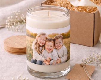 Personalized Photo Candle • Custom Picture Soy Candle • 7 oz Glass Candle with Wood Lid • Wedding Gift, Anniversary, Memorial