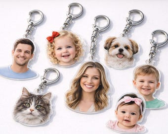 Custom Photo Keychain, Personalized Acrylic Pet Face Cutout Keyring