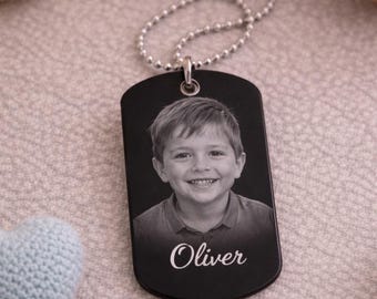 Custom Engraved Photo Necklace, Kids Portrait Pendant, Personalized Gift for Mom, Mother’s Day Jewelry, Children Keepsake Necklace