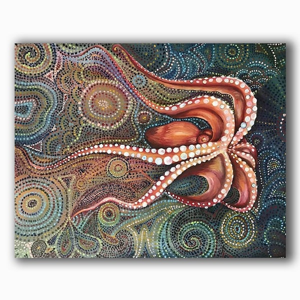 Psychedelic Octopus- Octopus Art Print, octopus painting, octopus decor, octopus wall art, octopus lover gift, sea life art