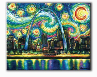 Starry Night St. Louis- St Louis Artwork, St. Louis Arch Painting, Van Gogh, Canvas Print, Paper Print Laura Thomson