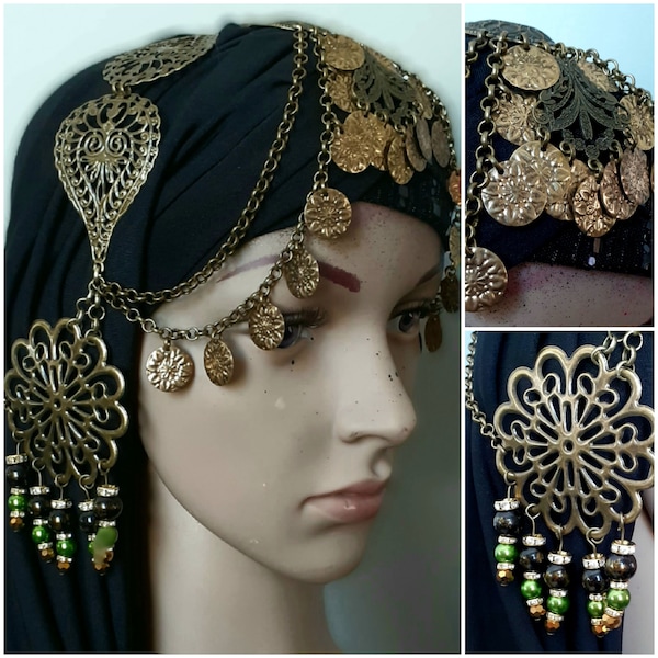 Tribal Fusion headdress in bronze and gold