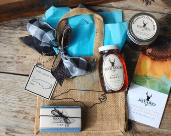 NC Favorite Flavors Gift Bag, Honey Gift, Couple Gift Basket, North Carolina Food Gift, Jam Gift Set