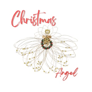 Wire Christmas Angel Ornament, Pearl and Gold Beaded,  Wreath Accent, Handmade Holiday Decoration