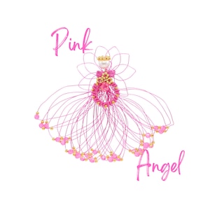 Handmade Pink Wire Angel Ornament – Gold and Pink Beaded Angel Decoration, Christmas Tree Topper or Gift, Elegant Holiday Décor