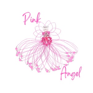 Handmade Pink Wire Angel Ornament – Silver and Pink Beaded Angel Decoration, Christmas Tree Topper or Gift, Elegant Holiday Décor