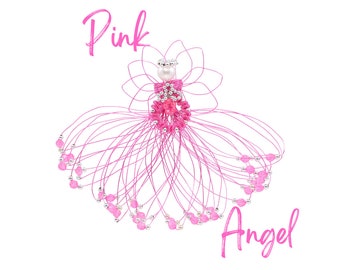 Elegant handmade pink Christian religious holiday yearly Christmas tree angel ornament gift, Remembrance gift