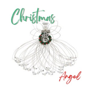Wire Angel Tree ornament -Silver and Pearl beads -Handmade Gift