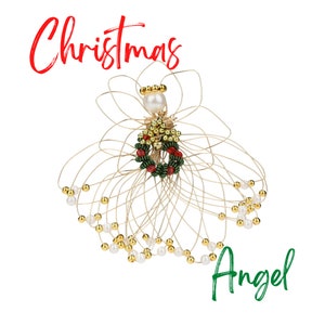 Wire Christmas Angel Ornament, Pearl and Gold Beaded,  Wreath Accent, Handmade Holiday Decoration