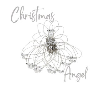 Wire Angel Tree ornament -Silver and Pearl beads -Handmade Gift