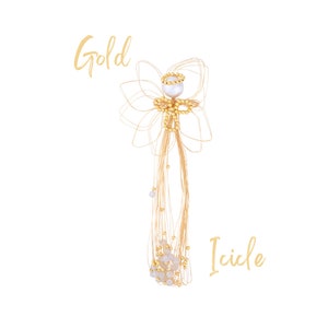 Wire Christmas Angel Ornament, Pearl and Gold Beaded, Wreath Accent, Handmade Holiday Decoration
