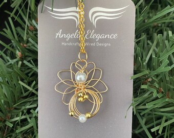 Gold Angel Charm Necklace: Handcrafted Tarnish Resistant Wire