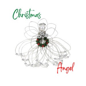 Wire Christmas Angel Ornament, Pearl and Silver Beaded, Wreath Accent, Handmade Holiday Decoration