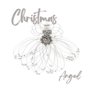 Wire Christmas Angel Ornament, Pearl and Silver Beaded, Wreath Accent, Handmade Holiday Decoration