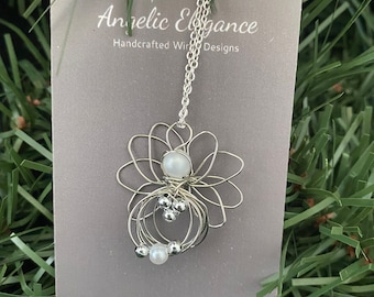 Handmade Wire Angel Necklace – Dainty Guardian Angel Jewelry Gift-Silver angel necklace