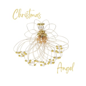 Wire Christmas Angel Ornament, Pearl and Gold Beaded,  Wreath Accent, Handmade Holiday Decoration