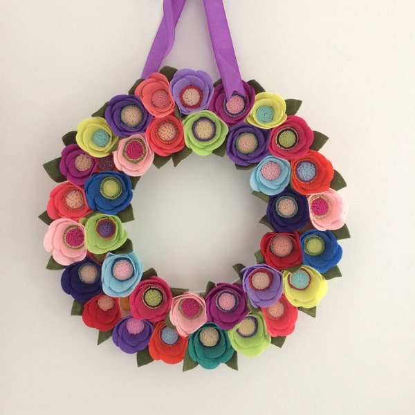 Colorful Spring Wreath, Colorful Easter Wreath, Colorful Felt Flowers Wreath, Mother's Day Gift