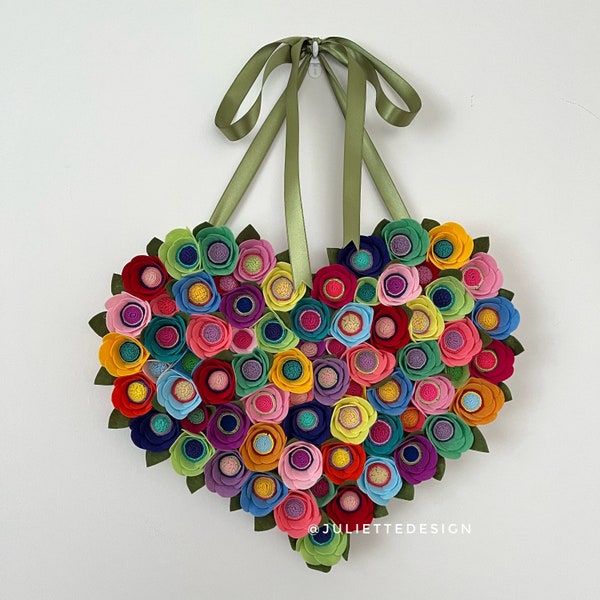 Colorful Heart Wreath for Valentine’s Day, Valentine’s Day Wreath, Felt Heart Wreath, Wood Heart Wreath, Romantic Wreath for Valentine’s Day