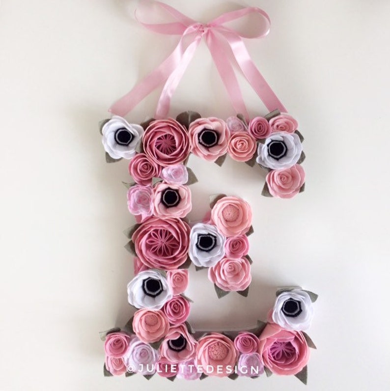 Pink Flower Letter Pink White Flower Letter Floral Letter E Etsy