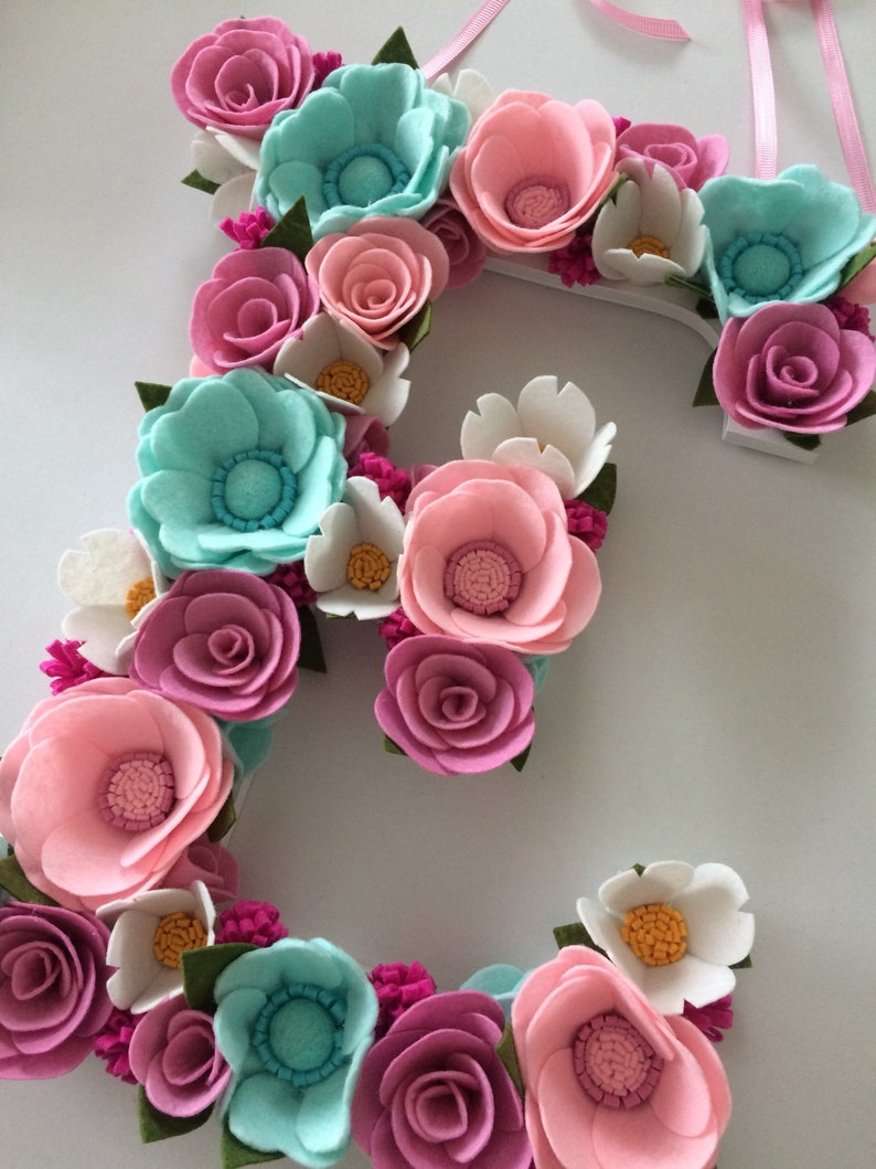 Pink Flower Letter Mint Flower Letter E Flower Letter E Etsy