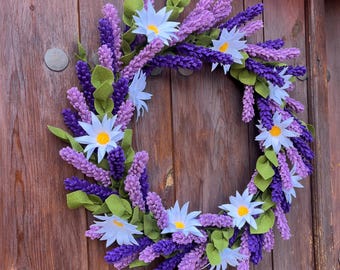 Handmade Felt Lavender Wreath, Spring Summer Floral Decoration, Lavender Door Hanger