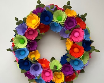 Colorful Wreath, Colorful Felt Wreath, Felt Wreath, Year round Wreath, Mexican Flowers Wreath