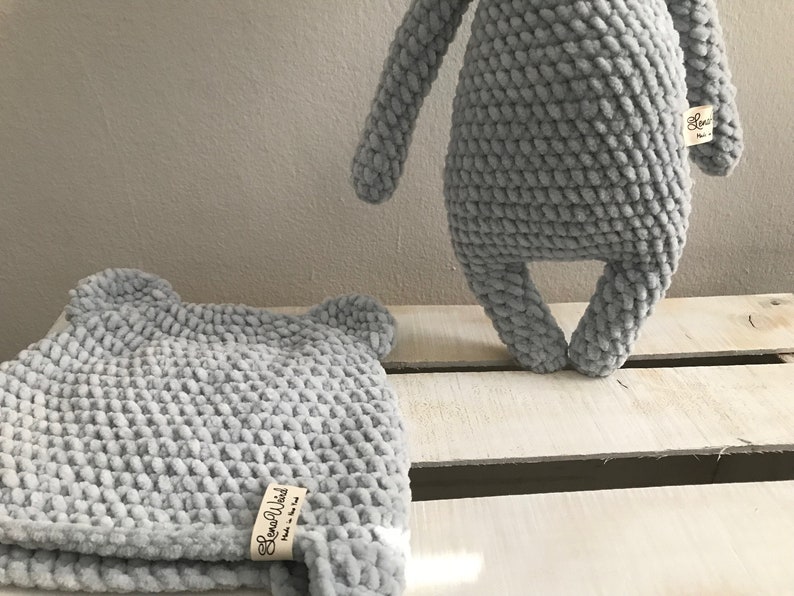 Large bear toy and hat ~ newborn collection ~ soft natural material ~ winter hat ~ knitted toy