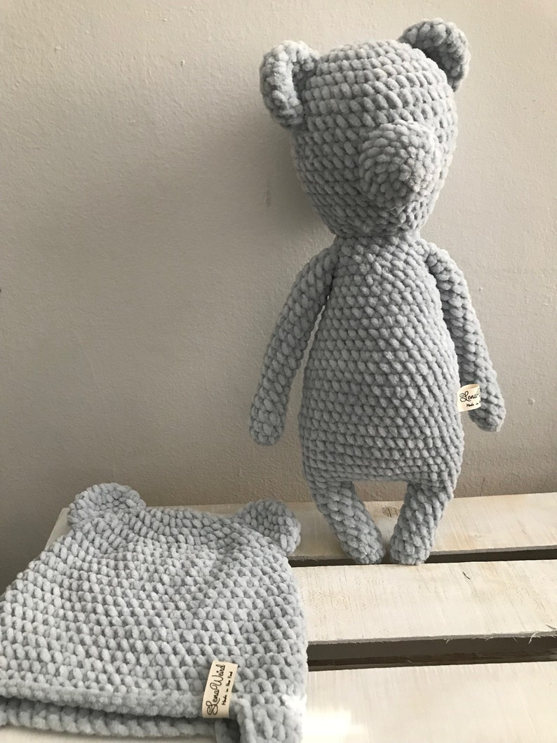 Large bear toy and hat ~ newborn collection ~ soft natural material ~ winter hat ~ knitted toy