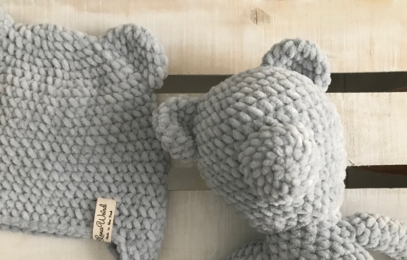 Large bear toy and hat ~ newborn collection ~ soft natural material ~ winter hat ~ knitted toy