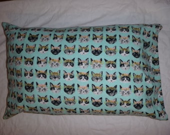 Cat Faces with Flowers - Cotton Flannel Pillowcase