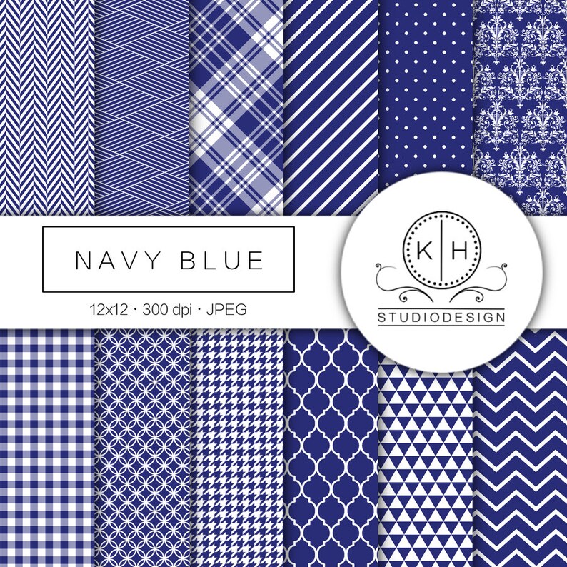 Navy Blue Digital Paper Navy Blue Scrapbooking Paper Blue Etsy