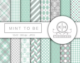 Mint Green Digital Paper, Gray Scrapbooking paper, Mint and Gray Background, Multicolor Digital Paper, Mint Green Scrapbooking Paper