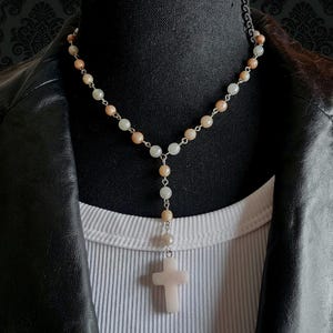 Beaded Lariat Necklace with Cross Pendant