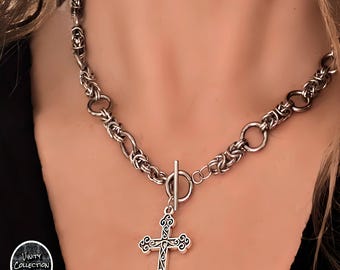 Byzantine Chain Necklace with Cross Pendant