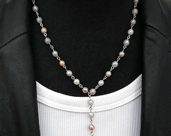 Beaded Lariat Necklace with Cross Pendant