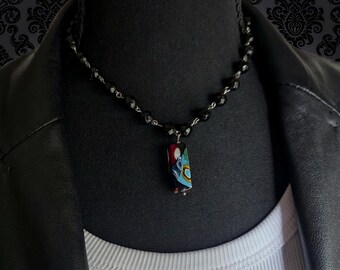 Black Beaded Necklace with Murano Glass Pendant